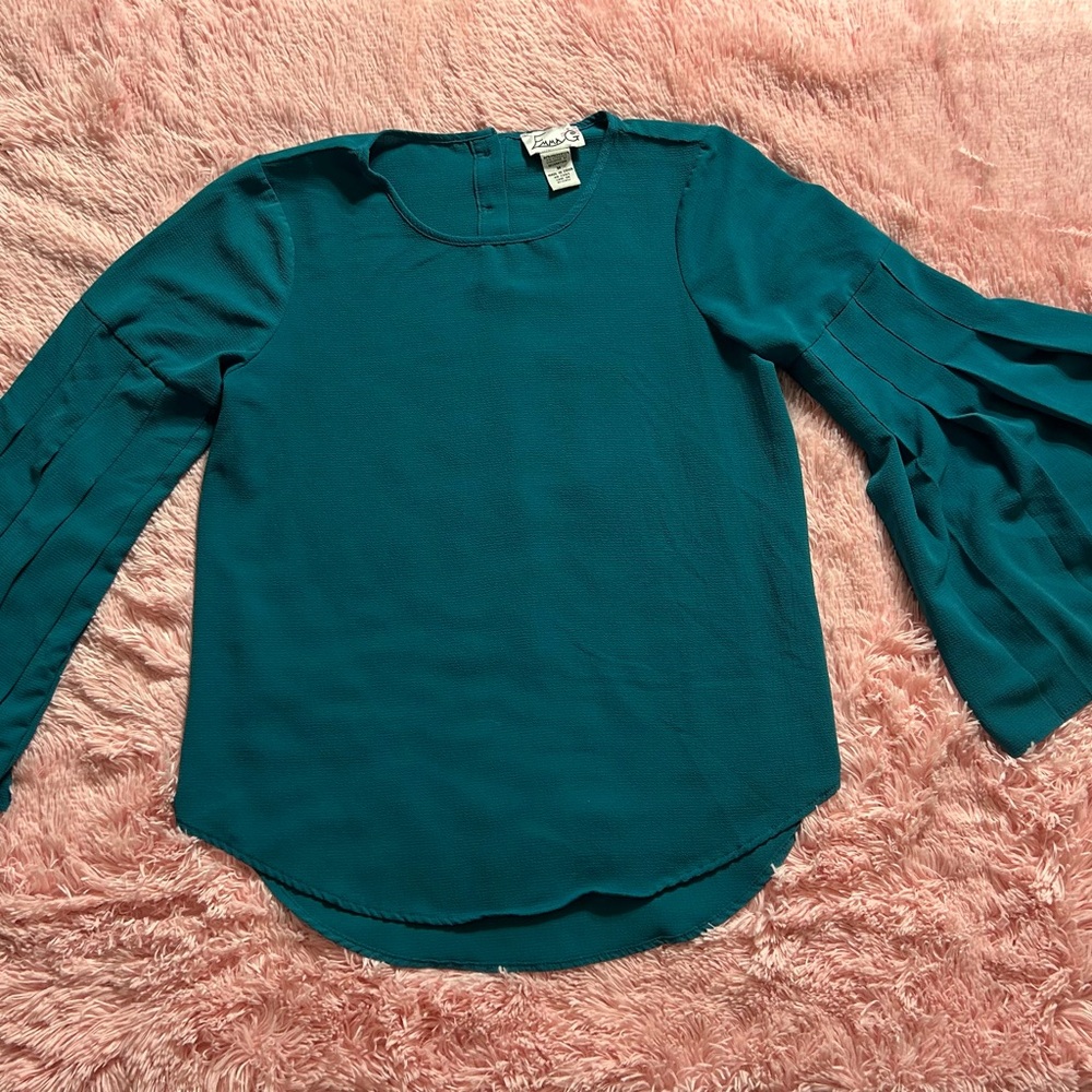 Elegant Teal Blouse with Flared Sleeves